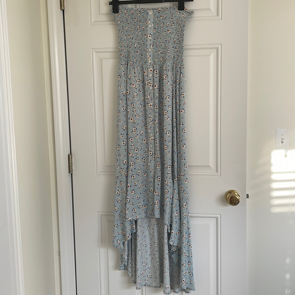 Altar’d State Strapless, Floral, High-Low Dress